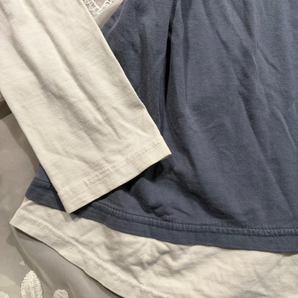 Y2K Workout Layered Look Long Sleeve Hoodie Slate Blue White V-Neck Jersey Top - Picture 2 of 5